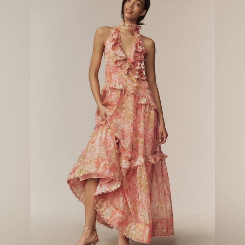 XS BHLDN Landon Organza 3D Ruffle Maxi Dress